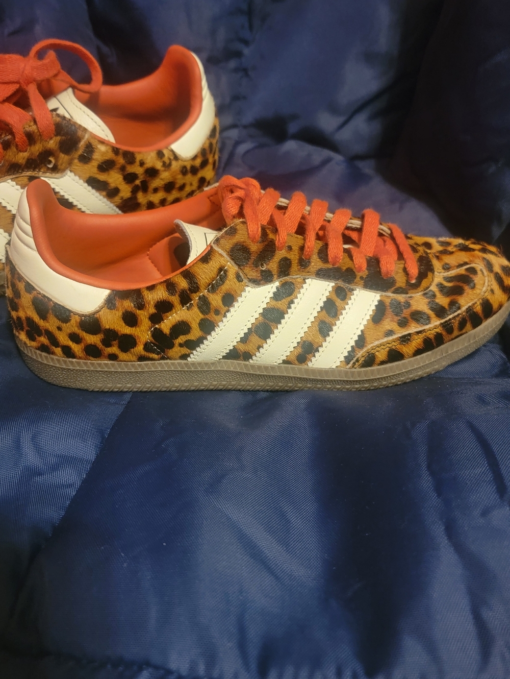 adidas Leopard Print Sneakers with White Stripes and Orange Accents